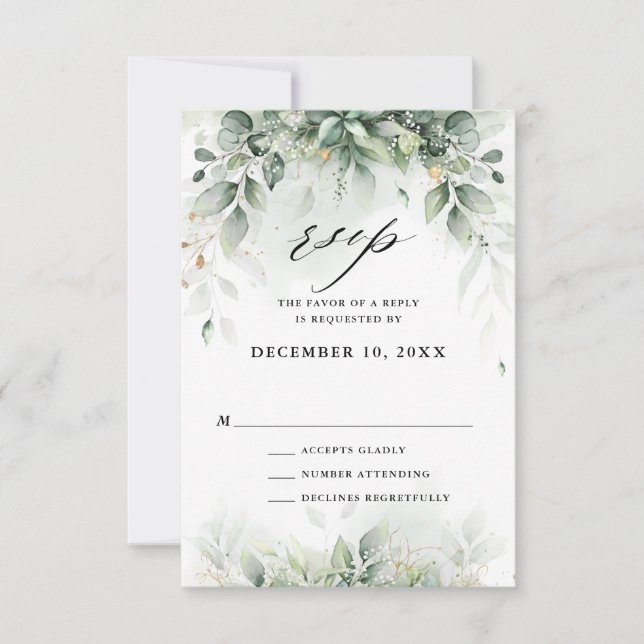 Tarjeta De Confirmación De Asistencia Eucalyptus Greenery Gum Boda Rústico Botánico (Anverso)