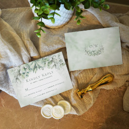 Tarjeta De Confirmación De Asistencia Eucalyptus Greenery Monogram Sage Boda