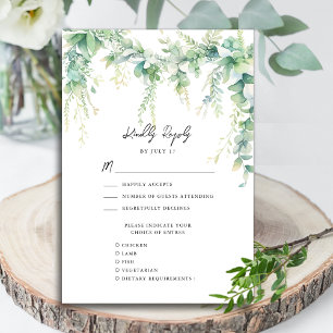 Tarjeta De Confirmación De Asistencia Eucalyptus Greenery Script Modern Garden Wedding