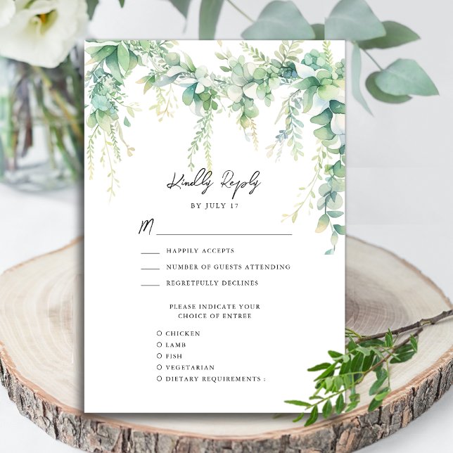 Tarjeta De Confirmación De Asistencia Eucalyptus Greenery Script Modern Garden Wedding (Subido por el creador)