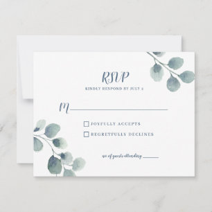 Tarjeta De Confirmación De Asistencia Eucalyptus Greenery Watercolor Foliage Dusty Blue