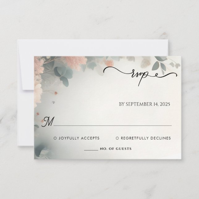 Tarjeta De Confirmación De Asistencia Eucalyptus Lace Tulle Pastel Dusty Blue Boda (Anverso)