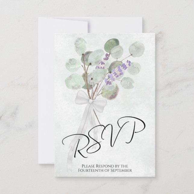Tarjeta De Confirmación De Asistencia Eucalyptus & Lavender Bouquet Elegante Boda Boho (Anverso)