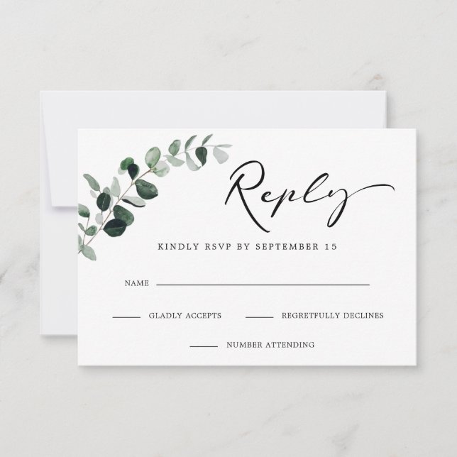Tarjeta De Confirmación De Asistencia Eucalyptus Modern Calligraphy Simple Boda (Anverso)