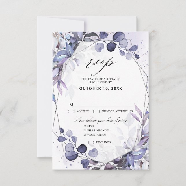 Tarjeta De Confirmación De Asistencia Eucalyptus Periwinkle Boda Geométrico Púrpura (Anverso)