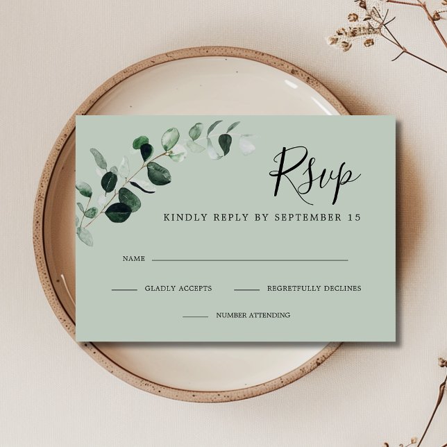 Tarjeta De Confirmación De Asistencia Eucalyptus Sage Boda simple (Subido por el creador)