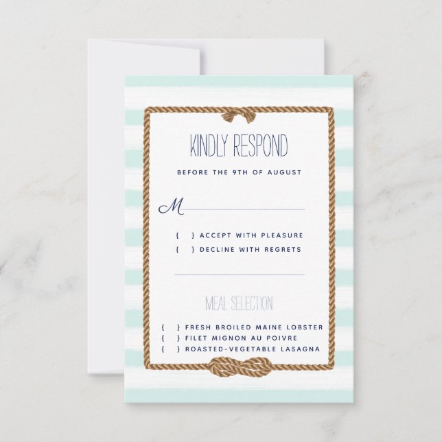 Tarjeta De Confirmación De Asistencia Evento de boda náutica acuarela en menta y blanco (Anverso)