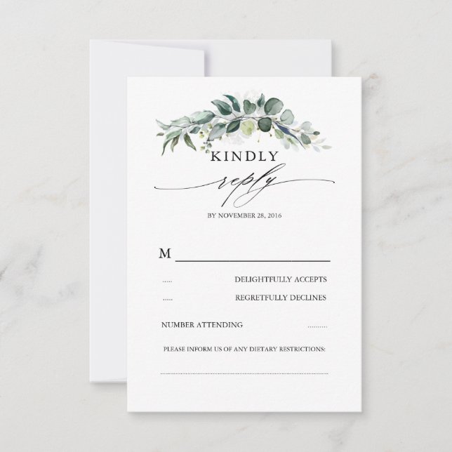 Tarjeta De Confirmación De Asistencia Exuberante vegetación y Boda del follaje eucalipto (Anverso)