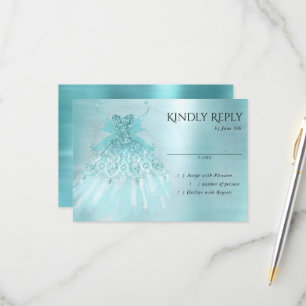 Tarjeta De Confirmación De Asistencia Fairy Wing Mint Gown   Luxe Pearl Green Aqua Sheen