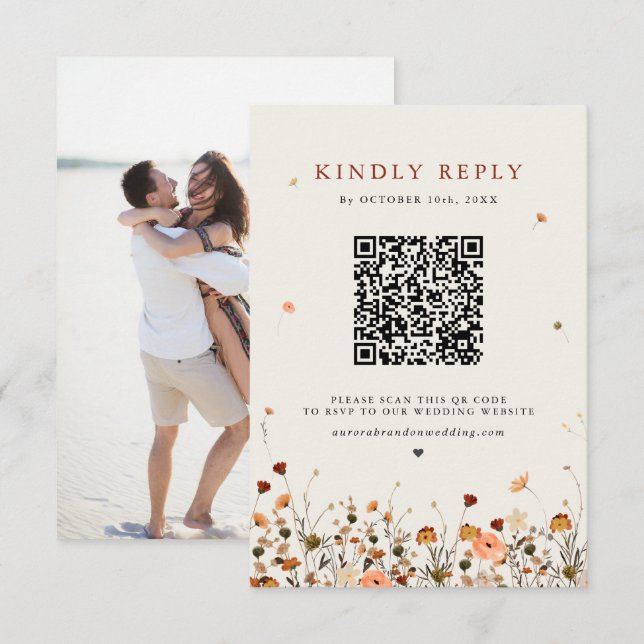 Tarjeta De Confirmación De Asistencia Fall Wildflower Garden Floral Boho Moda boda (Anverso / Reverso)