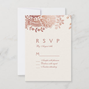 Tarjeta De Confirmación De Asistencia Falsa rosa oro elegante boda de encaje vintage RSV