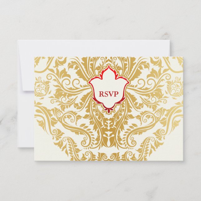 Tarjeta De Confirmación De Asistencia Fancy florece Boda árabe hindú dorado (Anverso)