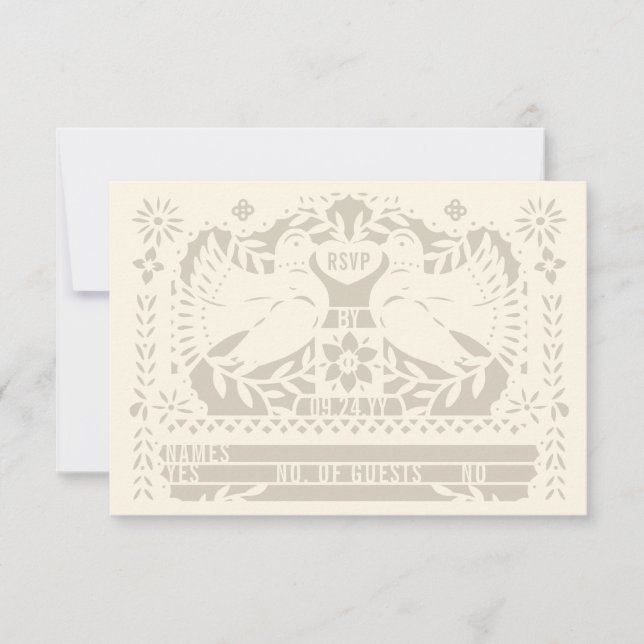 Tarjeta De Confirmación De Asistencia Fantail Doves Papel Picado (Anverso)