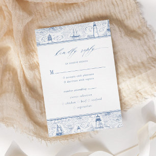 Tarjeta De Confirmación De Asistencia Faro de Baño Azul de Boda Costera