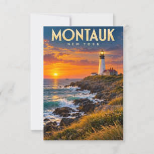 Tarjeta De Confirmación De Asistencia Faro de Montauk Point al atardecer Nueva York
