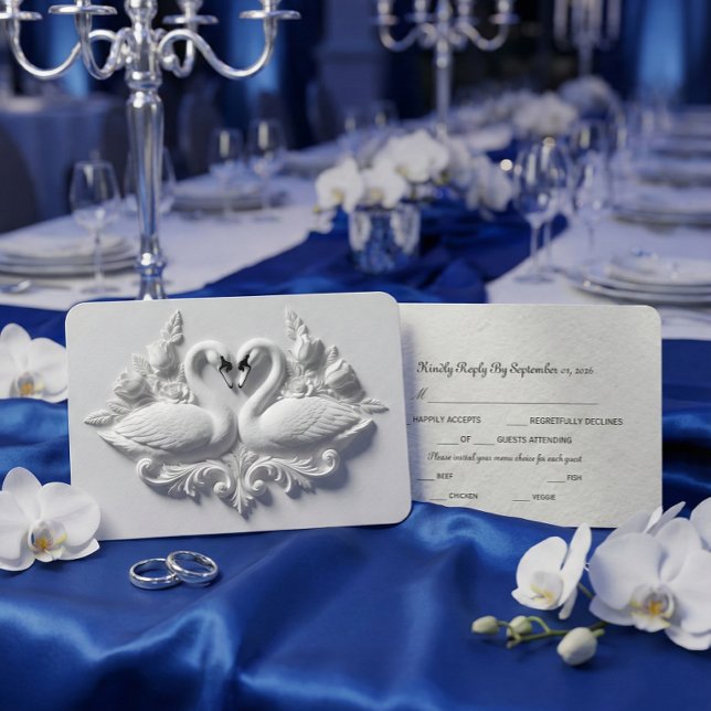 Tarjeta De Confirmación De Asistencia Faux Embossed Plaster Swans Heart Relief (Subido por el creador)