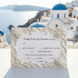 Tarjeta De Confirmación De Asistencia Faux Embossed Plaster White Floral Relief