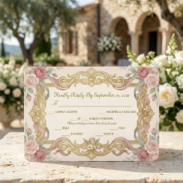 Tarjeta De Confirmación De Asistencia Faux Gold Foil Baroque Rococo Floral