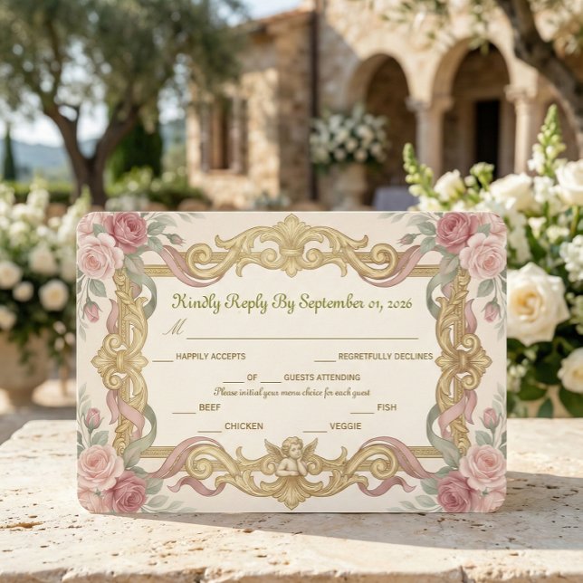 Tarjeta De Confirmación De Asistencia Faux Gold Foil Baroque Rococo Floral (Subido por el creador)