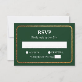 Tarjeta De Confirmación De Asistencia Faux Gold Green Modern Elegant Wedding