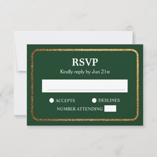 Tarjeta De Confirmación De Asistencia Faux Gold Green Modern Elegant Wedding (Anverso)