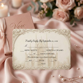 Tarjeta De Confirmación De Asistencia Faux Relief Stone Cathedral Sketch Formal