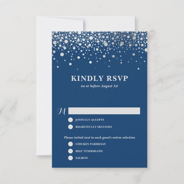 Tarjeta De Confirmación De Asistencia Faux Relieve metalizado plateado Confetti | Tarjet (Anverso)