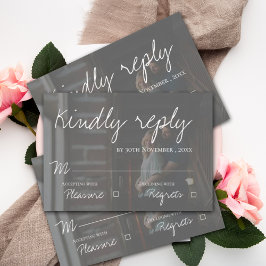 Tarjeta De Confirmación De Asistencia Faux Vellum Efecto de foto guión elegante Boda