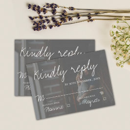 Tarjeta De Confirmación De Asistencia Faux Vellum Efecto Dos Fotos Boda Elegante