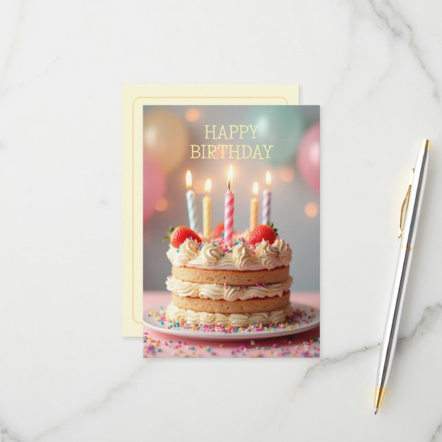 Tarjeta De Confirmación De Asistencia Feliz cumpleaños con una torta (Anverso/Reverso In Situ)