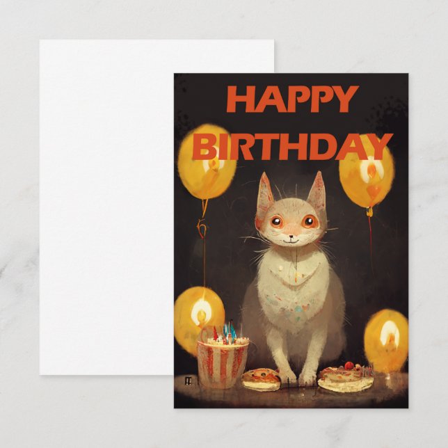 Tarjeta De Confirmación De Asistencia ¡Feliz cumpleaños! - fiesta del gato (Anverso / Reverso)