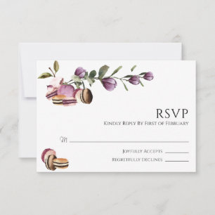 Tarjeta De Confirmación De Asistencia Feliz Macaron   Elegante Violeta Floral Moderna