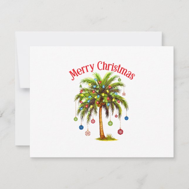 Tarjeta De Confirmación De Asistencia Feliz Navidad Palm Tree Light Tropical Hawaiano (Anverso)