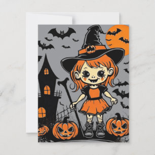 Tarjeta De Confirmación De Asistencia Feliz regalo de Halloween con trucos o trucos
