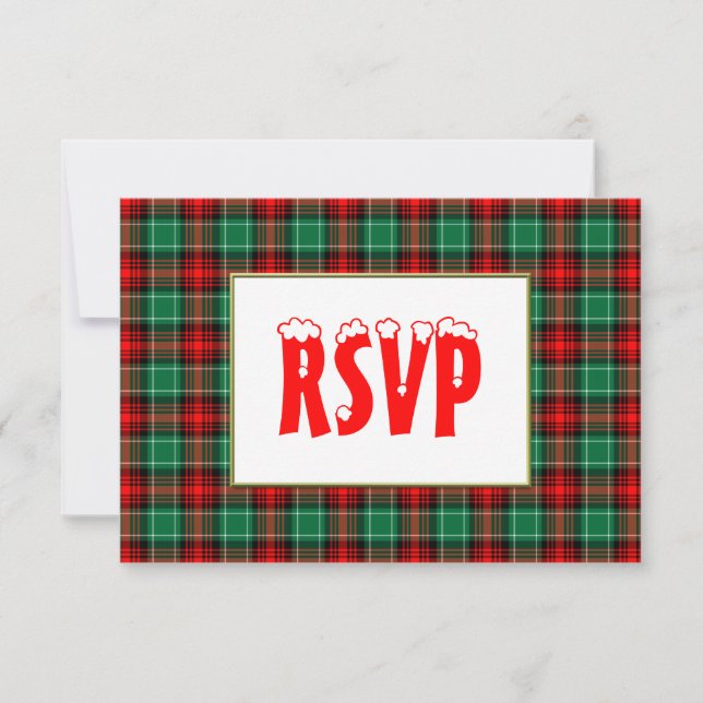 Tarjeta De Confirmación De Asistencia Festividad Verde Roja Plaid Personalizado Holiday  (Anverso)