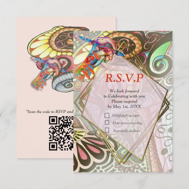 Tarjeta De Confirmación De Asistencia Fiesta de artistas alegre creación de garabatos (Anverso / Reverso)