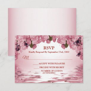 Tarjeta De Confirmación De Asistencia Fiesta de Boda al Aire Libre Mariposa Floral Rosa