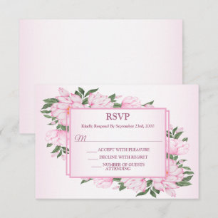 Tarjeta De Confirmación De Asistencia Fiesta de Boda Elegante Hojas Verdes Florales Rosa