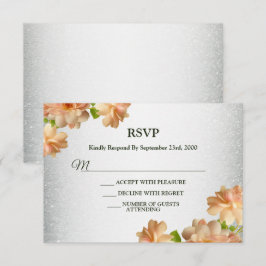 Tarjeta De Confirmación De Asistencia Fiesta de Boda Moderna con Brillo de Plata y Flor