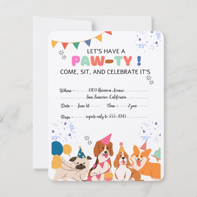 Tarjeta De Confirmación De Asistencia Fiesta de cumpleaños de perro pimienta invitacione (Anverso)