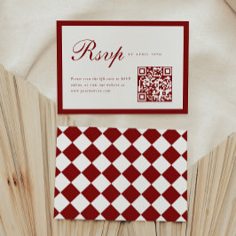 Tarjeta De Confirmación De Asistencia Fiesta de Graduación Código QR Rojo Vino Letra Ele