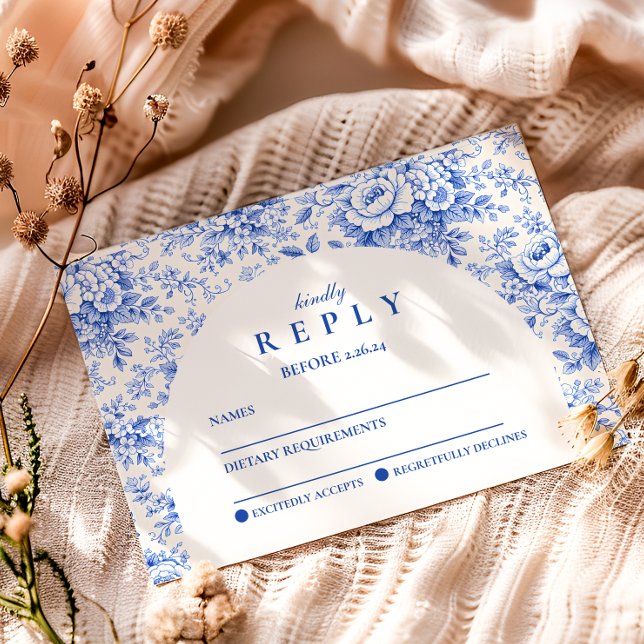 Tarjeta De Confirmación De Asistencia Fiesta de Graduación Floral de Toile Azul (Subido por el creador)