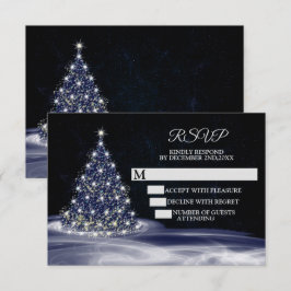 Tarjeta De Confirmación De Asistencia Fiesta de Navidad Árbol Brillante Azul Invierno Ma