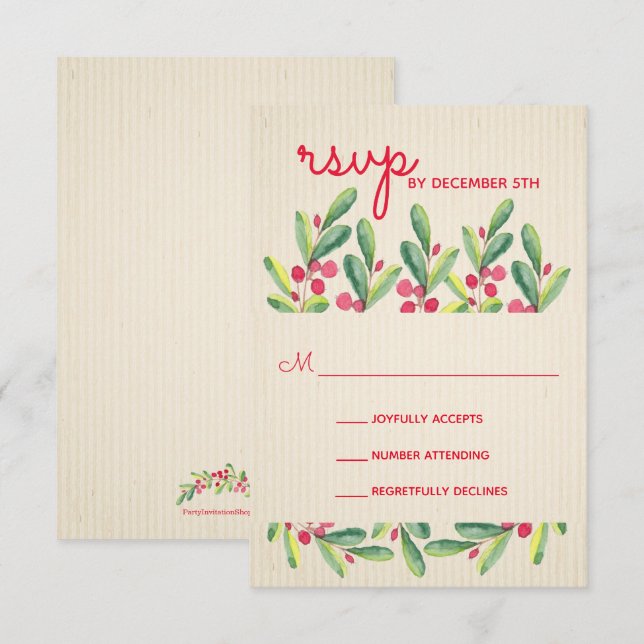 Tarjeta De Confirmación De Asistencia Fiesta de Navidades de Holiday Berries Greenery (Anverso / Reverso)