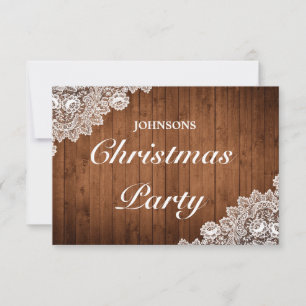 Tarjeta De Confirmación De Asistencia Fiesta de Navidades Rustic Wood & White Lace