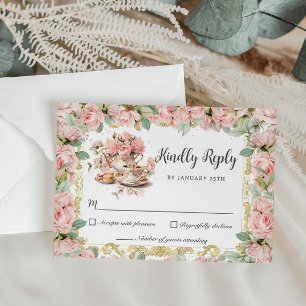Tarjeta De Confirmación De Asistencia Fiesta de té alto floral rosa vintage para bebé no