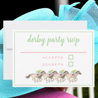 Tarjeta De Confirmación De Asistencia Fiesta del Derby Acuarela Carreras de Caballos