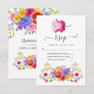 Tarjeta De Confirmación De Asistencia Fiesta española floral Quinceañera