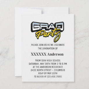 Tarjeta De Confirmación De Asistencia Fiesta Grado Script Oro Negro y Blanco