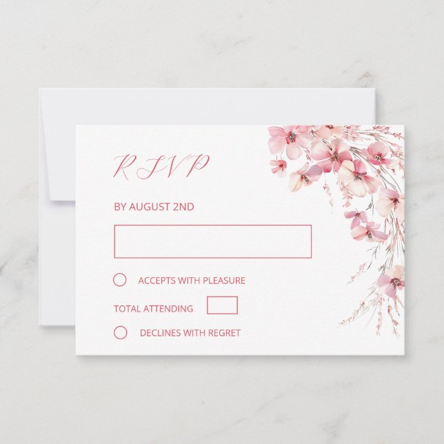 Tarjeta De Confirmación De Asistencia Fine Art Pink Boho Floral Wedding (Anverso)